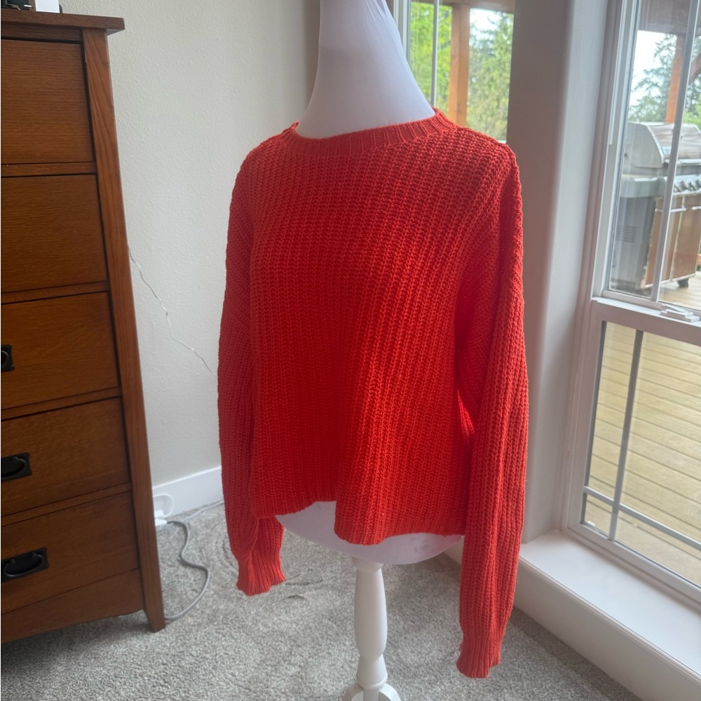 Eileen Fisher Orange Chunky Organic Cotton Crewneck Sweater 097